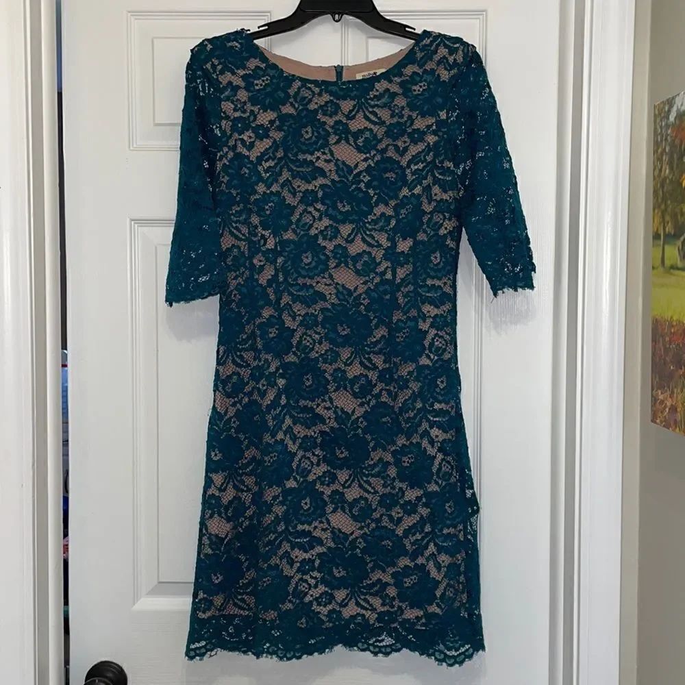 ✨Molly Bracken ModCloth Teal Lace Overlay 3/4 sleeve dress